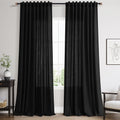 Nanspring 96 Inch Linen Curtains for Living Room Semi Sheer Linen Blended Curtains Back Tab Rod Pocket Light Filtering Simple Modern Black Curtains for Bedroom 60x96,2 Panels