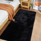 Ghouse Ultra Soft Faux Rabbit Fur Rug, Machine Washable Area Rugs for Bedroom Fluffy Rugs for Living Room, No-Shedding Carpet Sheepskin Runner Rugs Black 2 x 8 Feet