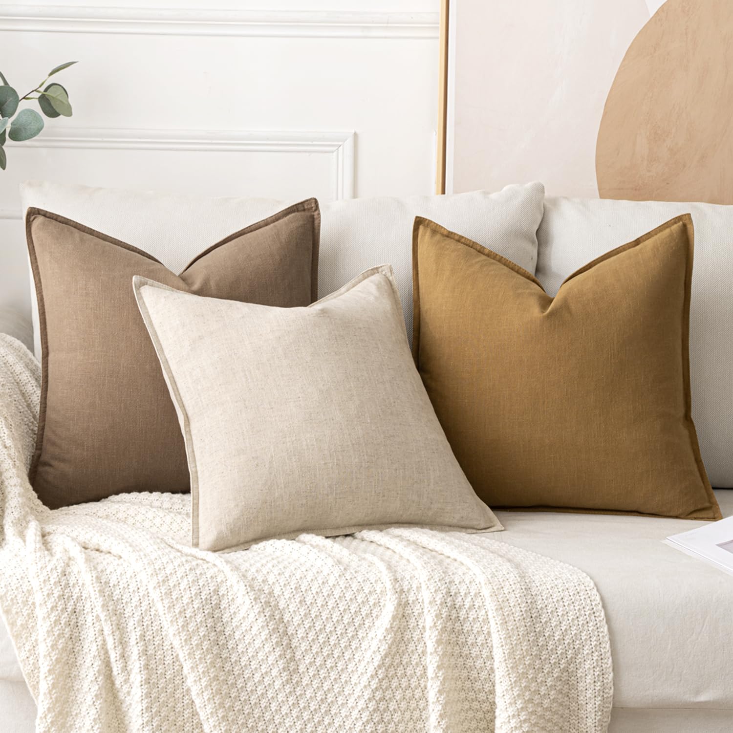 MIULEE Decorative Linen Pillow Covers 20x20 Inch Natural Beige