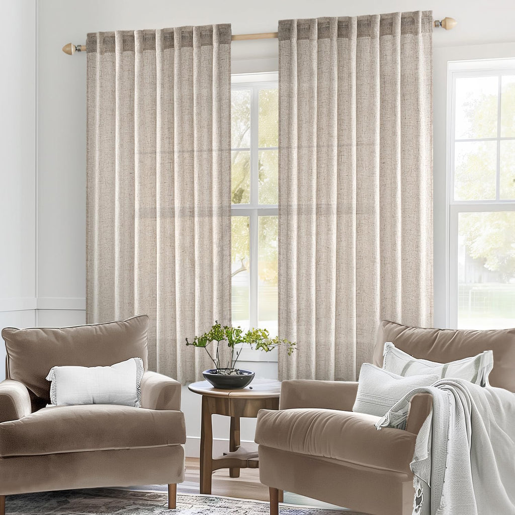 MIULEE Natural Linen Curtains 52x54 Inch Length for Bedroom Living Room