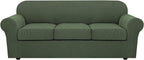 H.VERSAILTEX 4 Piece Stretch Sofa Covers for 3 Cushion Couch Covers for Living Room Furniture Slipcovers (Base Cover Plus 3 Seat Cushion Covers) Upgraded Thicker Jacquard Fabric (Sofa, Bronze Green)