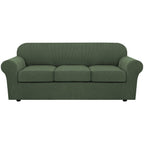 H.VERSAILTEX 4 Piece Stretch Sofa Covers for 3 Cushion Couch Covers for Living Room Furniture Slipcovers (Base Cover Plus 3 Seat Cushion Covers) Upgraded Thicker Jacquard Fabric (Sofa, Bronze Green)