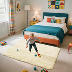 3x5 Area Rug for Bedroom, Ivory Fluffy Shag Rug Small Rug Plush Carpet