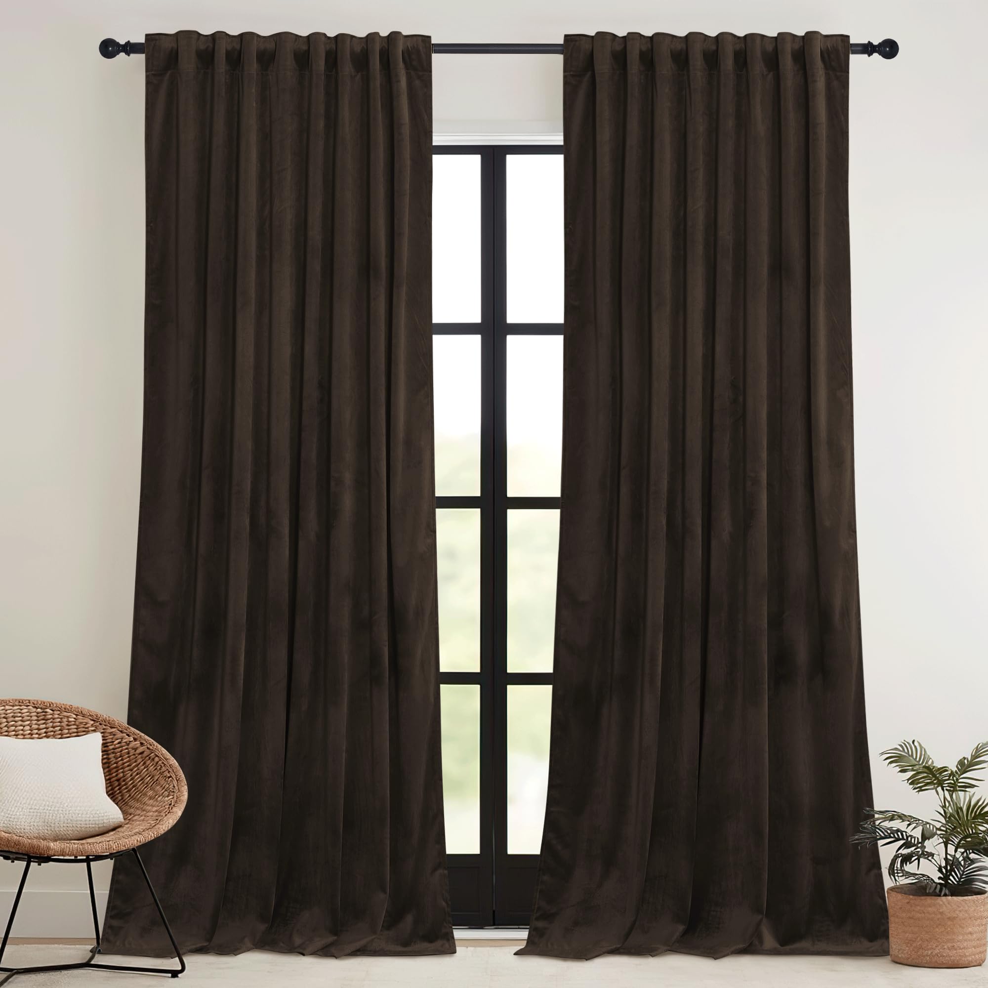 RYB HOME Brown Blackout Curtains 84 inches Long Velvet for Bedroom