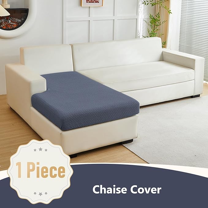 Yoovat Couch Cushion Covers for Sofa Couch Covers Wear-Resistant Universal Sofa Cover Washable Stretch for Sectional Slipcovers (Texture-Gray Blue,Chaise Cover)
