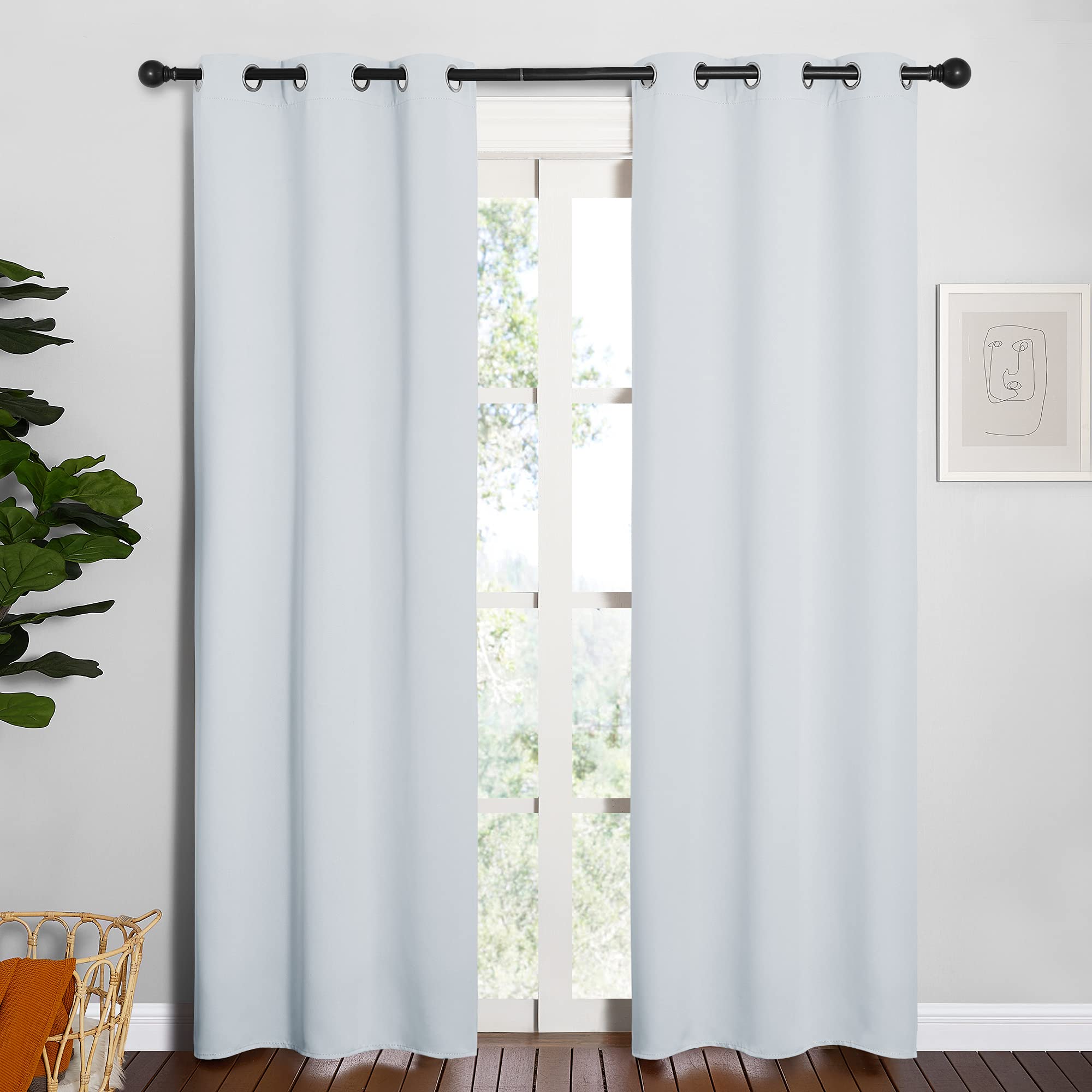NICETOWN Room Darkening Curtain Panels for Bedroom, Easy-Care Solid Thermal Insulated Room Darkening Draperies/Drapes (Greyish White, 2 Panels, 34 by 84)