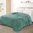 Exclusivo Mezcla Twin Size Flannel Fleece Blanket, Super Soft and Warm Lightweight Checkered Pattern Blankets for All Seasons, 60x80 Inches, Celadon