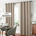 Yakamok Natural Linen Curtains 100% Blackout 96 Inches Long,Room Darkening Textured Curtains for Living Room Thermal Grommet Bedroom Curtains 2 Panels with Greyish White Liner