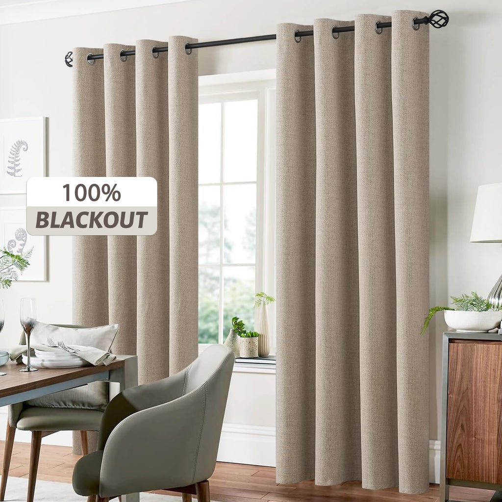 Yakamok Natural Linen Textured Curtains 96 Inches Long for Living Room