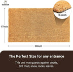 KANKUN Coco Coir Door Mat with Heavy Duty Backing, Welcome Doormat (17" x 30"), Doormat Entrance (Plain - 1Pack)