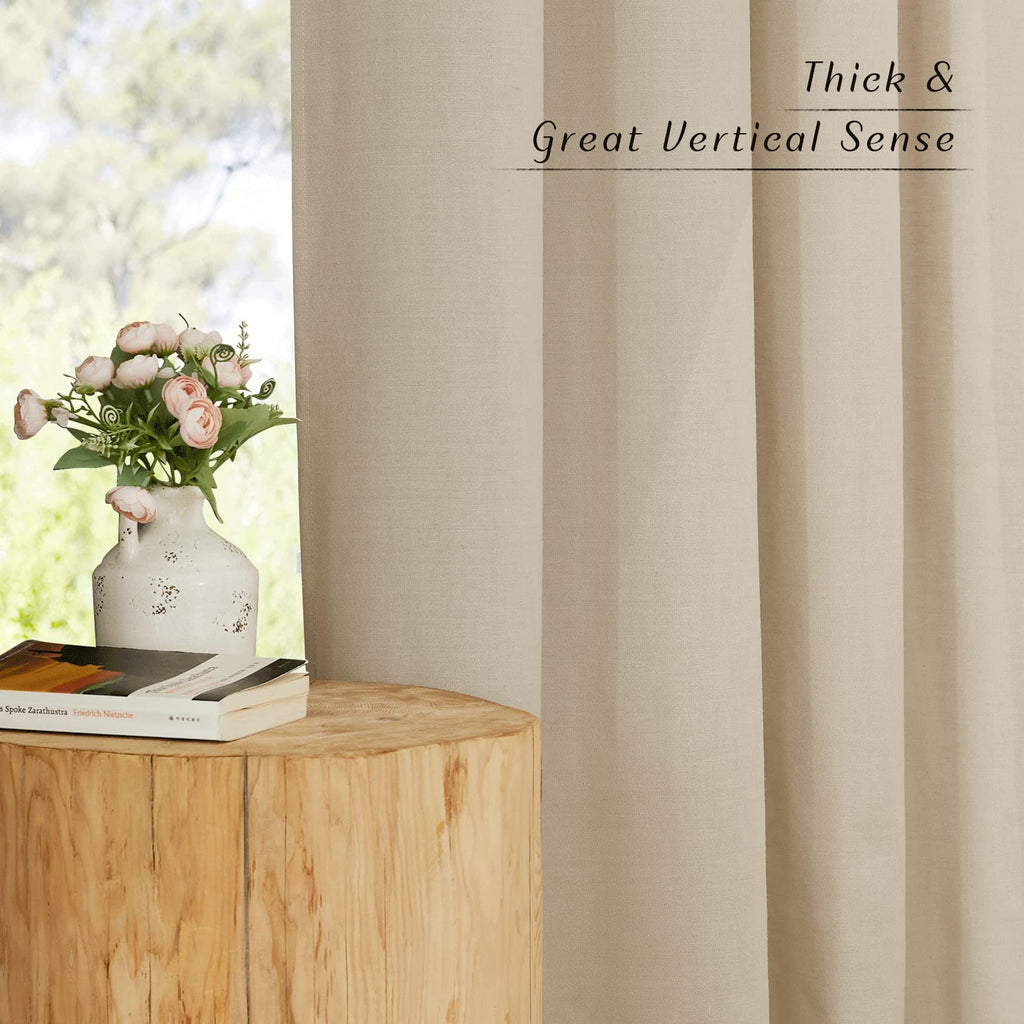 NICETOWN Linen Angora Curtains 120 inches Long for Bedroom, Grommet Privacy Assured Semi Sheer with Light Filtering Thick Flax Linen Window Treatments for Living Room, W55 x L120, 2 Panels
