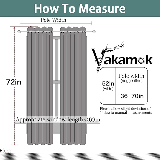 Yakamok Room Darkening Curtains 52x72 inch Long Chocolate Brown-Living Room