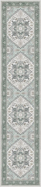 OPPODREAM Soft Entryway Rug 2x10, 2x10 Rug Runner, Washable Hallways Carpet 2 x 10 with Non Slip Backing, Low-Pile Bedside Carpet 2 x 10, Long, Faux Cashmere, Green