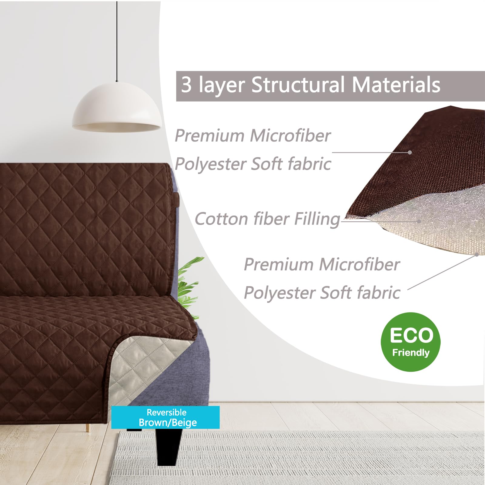 U-NICE HOME Futon Sofa Covers 68''Armless Couch Cover, Brown/Beige