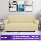 ZNSAYOTX Super Stretch Couch Cover (72"-92") Universal Sofa Covers with Elastic Bottom, Dog Cat Pets Friendly Washable Furniture Protector Fitted Sofa Slipcovers Stay in Place (Beige, Sofa)