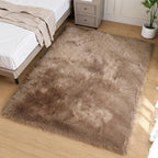 Goolela Area Rug 5x7 - Light Brown Beige - Fluffy Fuzzy Furry Carpet for Bedroom Living Room Faux Sheepskin Fur Shaggy Plush Washable Rectangle