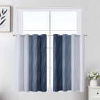 Navy Blue and Greyish White Blackout Curtains for Kitchen 36 Inch Length