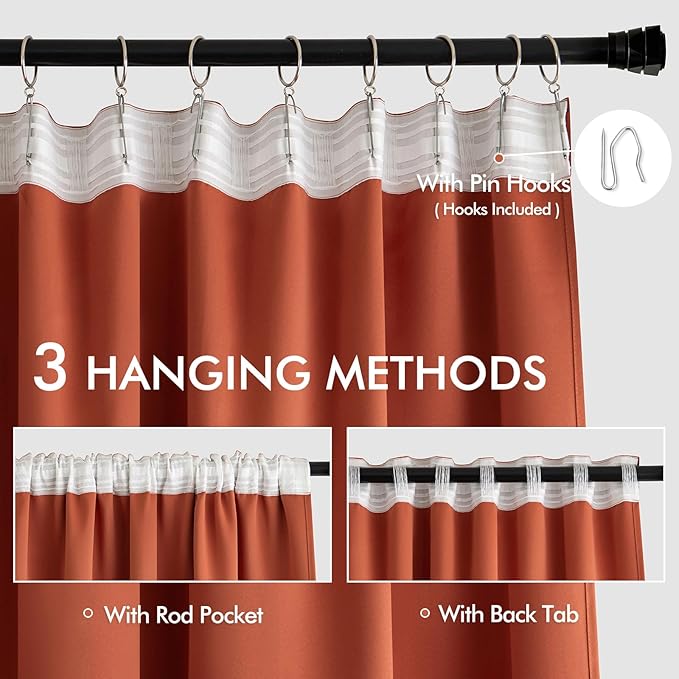 MIULEE Fall Burnt Orange Back Tab Blackout Curtains 52"x90" Length 2 Panels