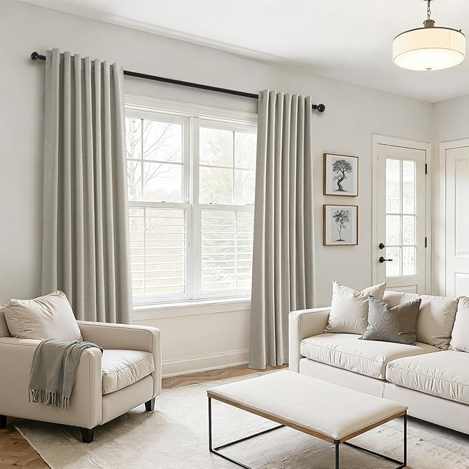102 inch blackout curtains for Sliding door 2 Panels 100% Blackout Linen texture Window Drapes with Back Tab Rod Pocket Light Blocking Thermal Insulated Curtains for Bedroom Living Room Flax Grey