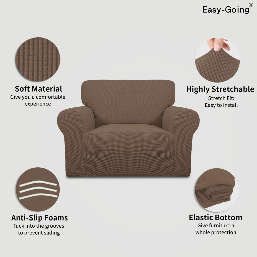 Easy-Going Stretch Oversized Chair Slipcover with Arm Washable Brown