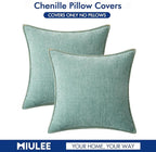 MIULEE Pack of 2 Couch Throw Pillow Covers Farmhouse Decorative Pillow Covers with Stitched Edge Soft Chenille Solid Dyed Pillow Covers for Sofa Bed Living Room 20x20 Inch Aqua Blue