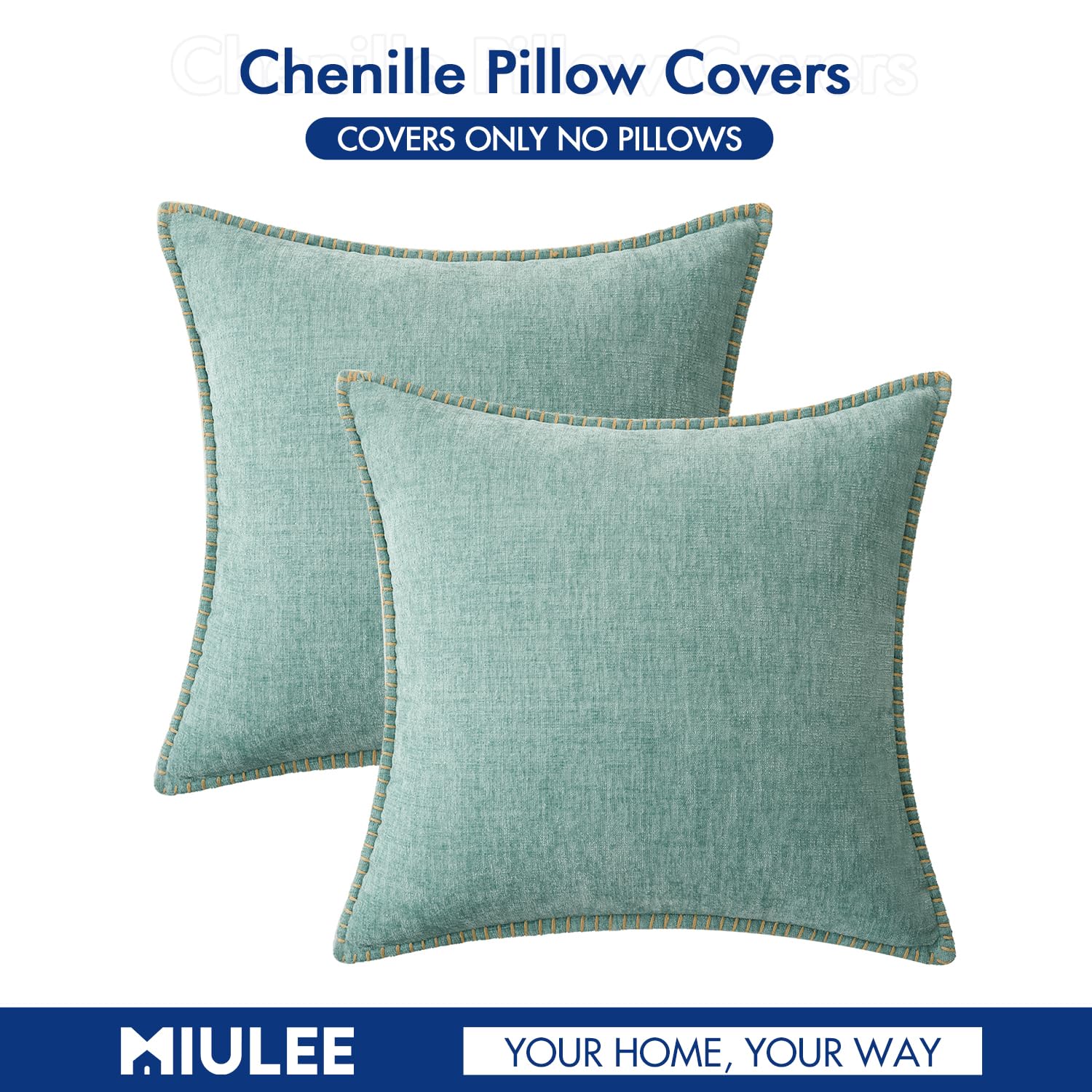 MIULEE Decorative Couch Throw Pillow Covers 20x20 Inch Coastal Light Blue