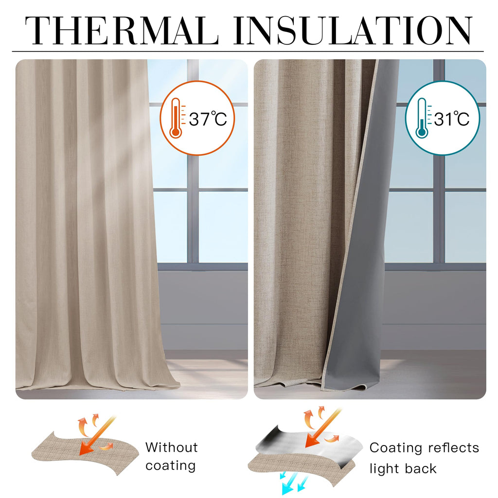 RYB HOME Natural Beige 100% Blackout Short Curtains 45 Inch Long