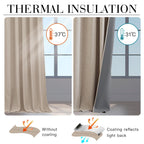 RYB HOME Natural Beige 100% Blackout Short Curtains 45 Inch Long