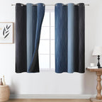 Estelar Textiler Black and Navy Blue Ombre Blackout Curtains 45 Inches Long, Full Room Darkening Gradient Drapes for Kitchen, Thermal Insulated Grommet Short Curtains for Bathroom, 42Wx45L, 2 Panels
