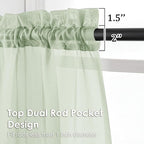OVZME Light Green Sheer Curtains 72 Inches Long 2 Panels - Soft Light Filtering Window Sheer Panels for Living Room/Bedroom, Top Dual Rod Pocket, 1 Pair, Each 42Wx72L Inches