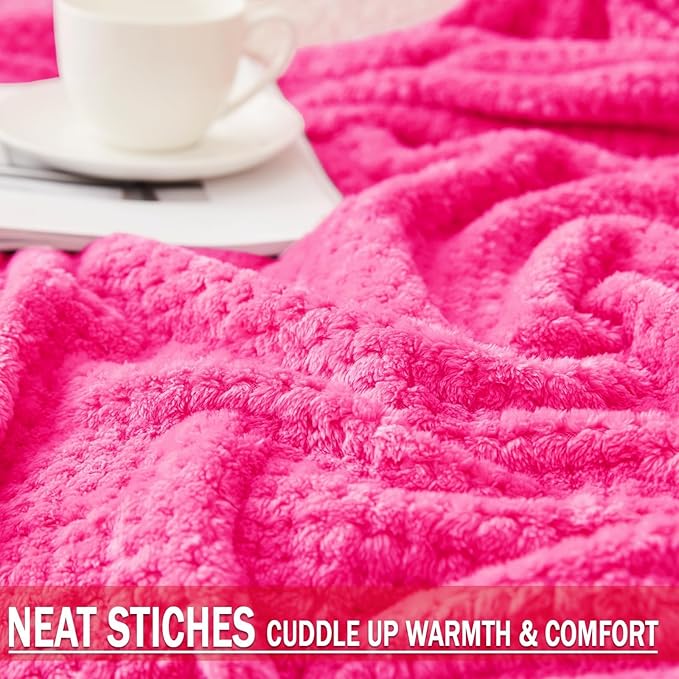 Exclusivo Mezcla Fleece Bed Blanket Twin Size, Super Soft and Warm Blankets for Couch, Sofa and Bed Waffle Textured, Cozy, Fuzzy and Lightweight (Hot Pink, 90x66 Inches)
