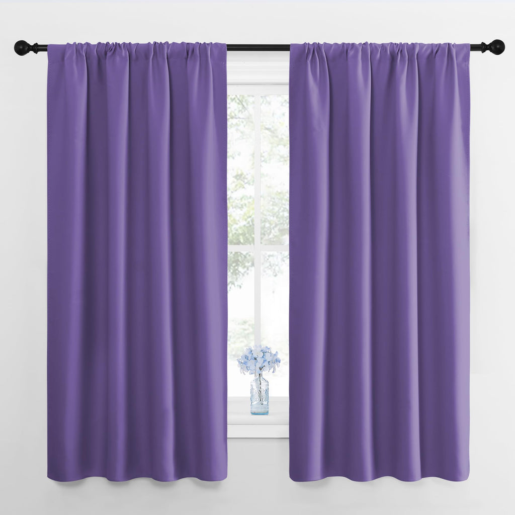 NICETOWN Window Curtains for Bedroom, Lilac Purple, 2 Panels, W42 x L48 -Inch, Home Decoration Thermal Insulated Rod Pocket Blackout Blinds & Drapes for Small Windows