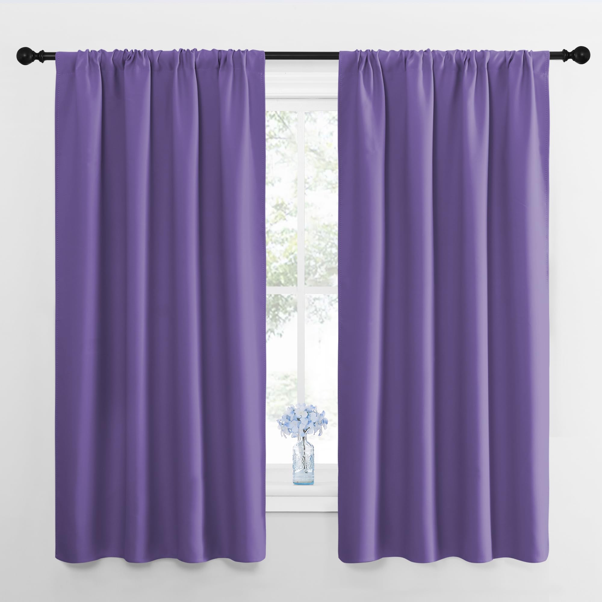 NICETOWN Window Curtains for Bedroom, Lilac Purple, 2 Panels, W42 x L48 -Inch, Home Decoration Thermal Insulated Rod Pocket Blackout Blinds & Drapes for Small Windows