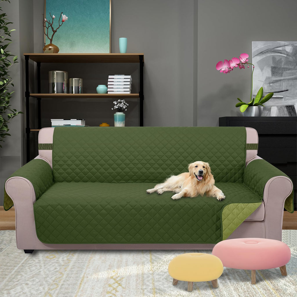U-NICE HOME Large Sofa Cover Reversible Couch Cover, Huntergreen/Sage