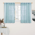 LAMIT 40 Inch Length Linen Curtains for Small Windows Over Silk 2 Panels