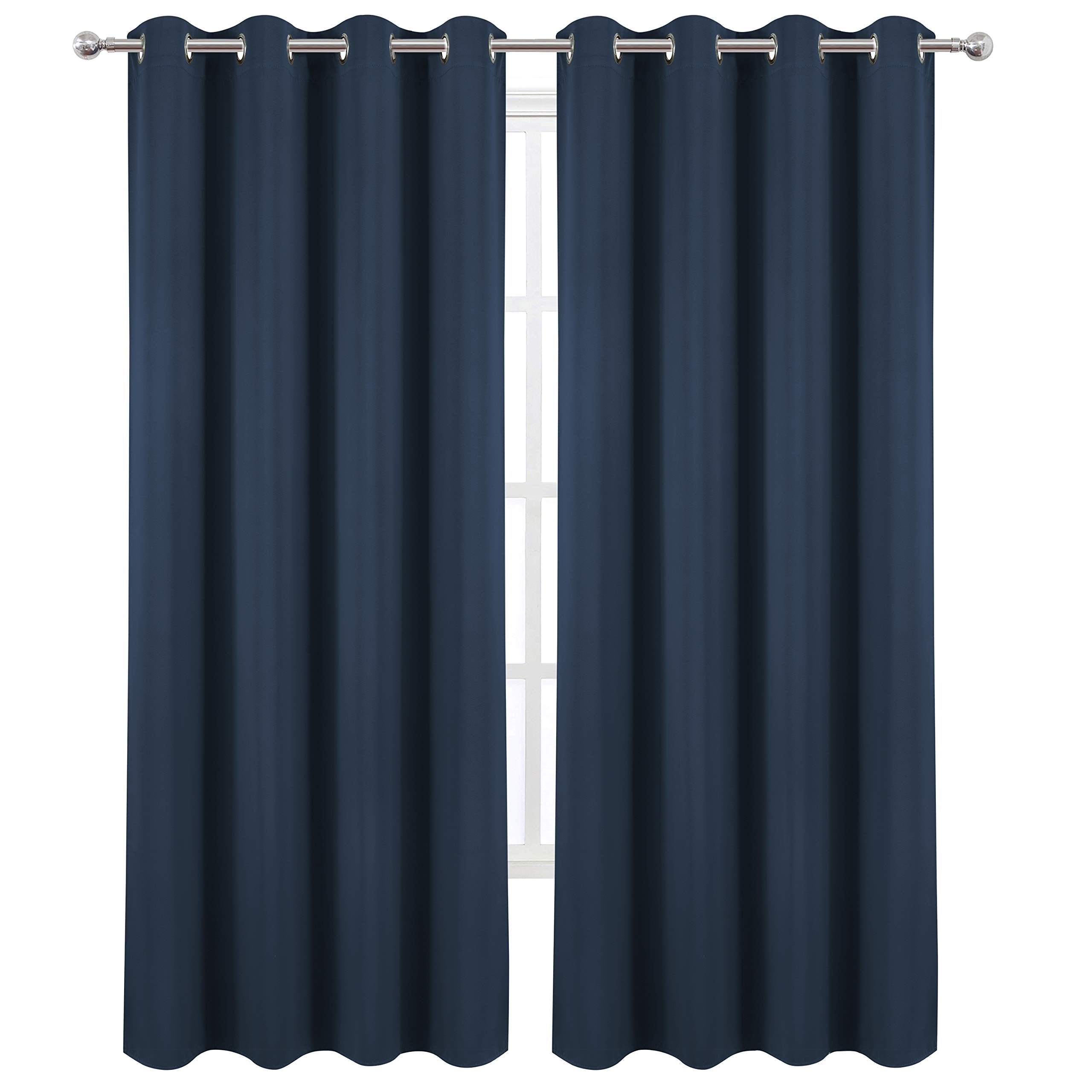 LEMOMO Blackout Curtains 66 x 84 inch/Navy Blue Curtains Set of 2 Panels/Thermal Insulated Room Darkening Bedroom Curtains