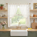 jinchan Belrose Linen Floral Cafe Curtains 45 Inch Length Embroidered Farmhouse Curtains for Kitchen Bedroom Bathroom Small Windows Curtain Set Light Filtering 2 Panels White
