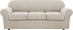 H.VERSAILTEX 4 Piece Stretch Sofa Covers for 3 Cushion Couch Covers for Living Room Furniture Slipcovers (Base Cover Plus 3 Seat Cushion Covers) Upgraded Thicker Jacquard Fabric (Sofa, Island Fossi)