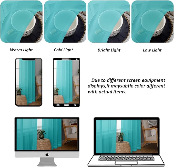 Chyhomenyc Turquoise Sheer Curtains 78 Inches Long 2 Panels Set for Living Room, Light Filtering Voile Lightweight Bedroom Curtains, Rod Pocket Solid Window Treatment Drapes, Each 42W x 78L