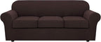 H.VERSAILTEX 4 Piece Stretch Sofa Covers for 3 Cushion Couch Covers for Living Room Furniture Slipcovers (Base Cover Plus 3 Seat Cushion Covers) Upgraded Thicker Jacquard Fabric (Sofa, Chocolate)