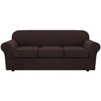 H.VERSAILTEX 4 Piece Stretch Sofa Covers for 3 Cushion Couch Covers for Living Room Furniture Slipcovers (Base Cover Plus 3 Seat Cushion Covers) Upgraded Thicker Jacquard Fabric (Sofa, Chocolate)