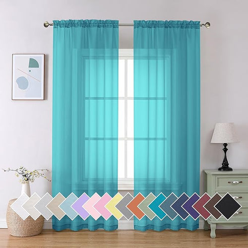 Aiyufeng Light Grey Sheer Window Curtains 84 Inches Long 2 PCS- Rod Pocket Living Room Curtain Panels Voile Textured Soft and Lightweight Window Treatments for Bedroom Decor, 40W x 84L Inches — 40"W x 84"L (Pack of 2)