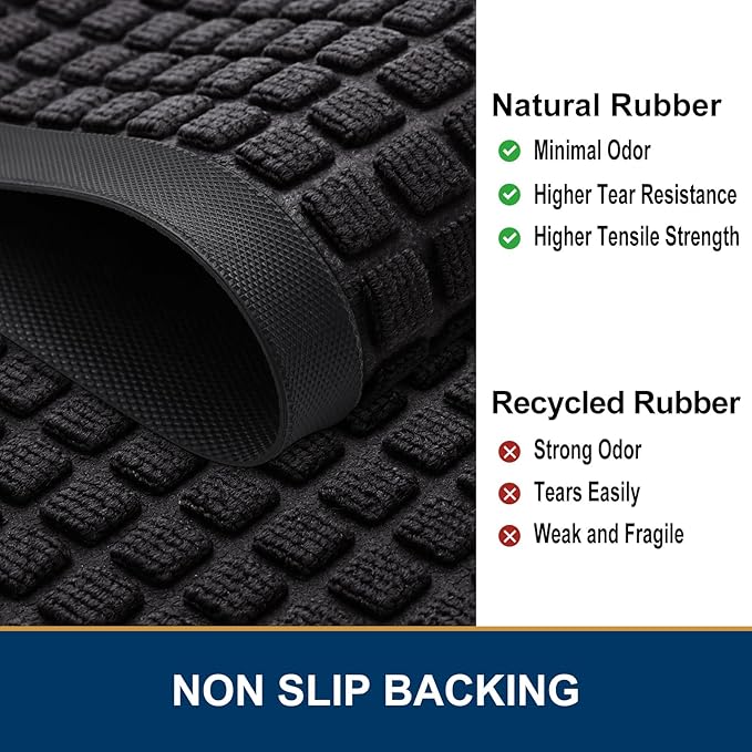 Smiry Front Door Mat Outside Entrance, Heavy Duty Natural Rubber Doormat, Non Slip, Trap Dirt and Moisture, Easy Clean, Low Profile Welcome Floor Mats for Indoor Outdoor Entry, 47x32 Inch, Black