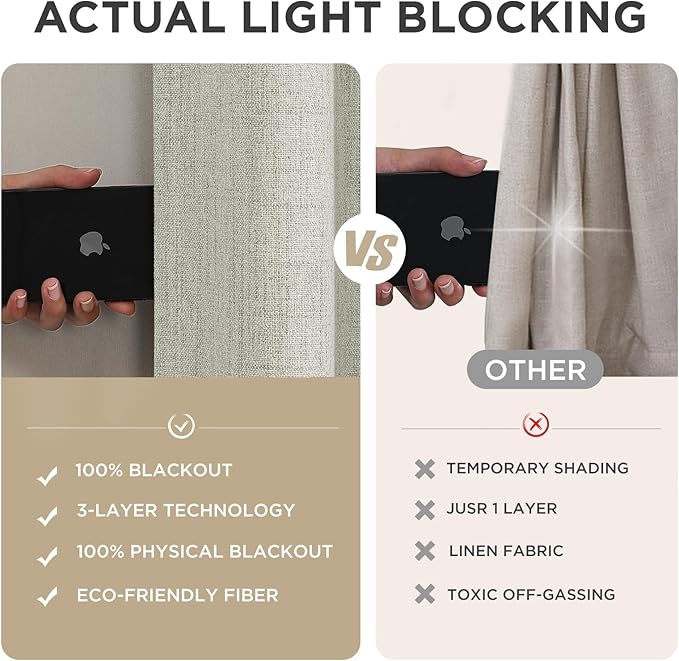Joydeco Blackout Curtains for Bedroom - 100% Light Blocking 2 Panels Light Beige Drapes 42"W x 108"L, Thermal Insulated Room Darkening Curtains, Linen Textured for Living Room, Rod Pocket & Back Tabs