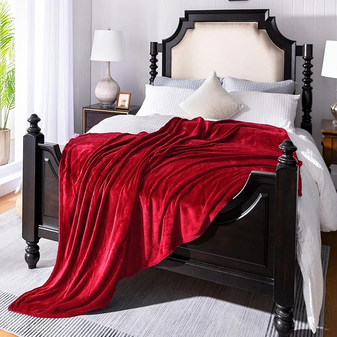 JIAHANNHA Red Throw Blanket Fleece Blanket 60"x80",Super Soft Cozy Plush Throw Blanket for Couch Sofa Bed,Warm and Lightweight Bed Blankets for Adults