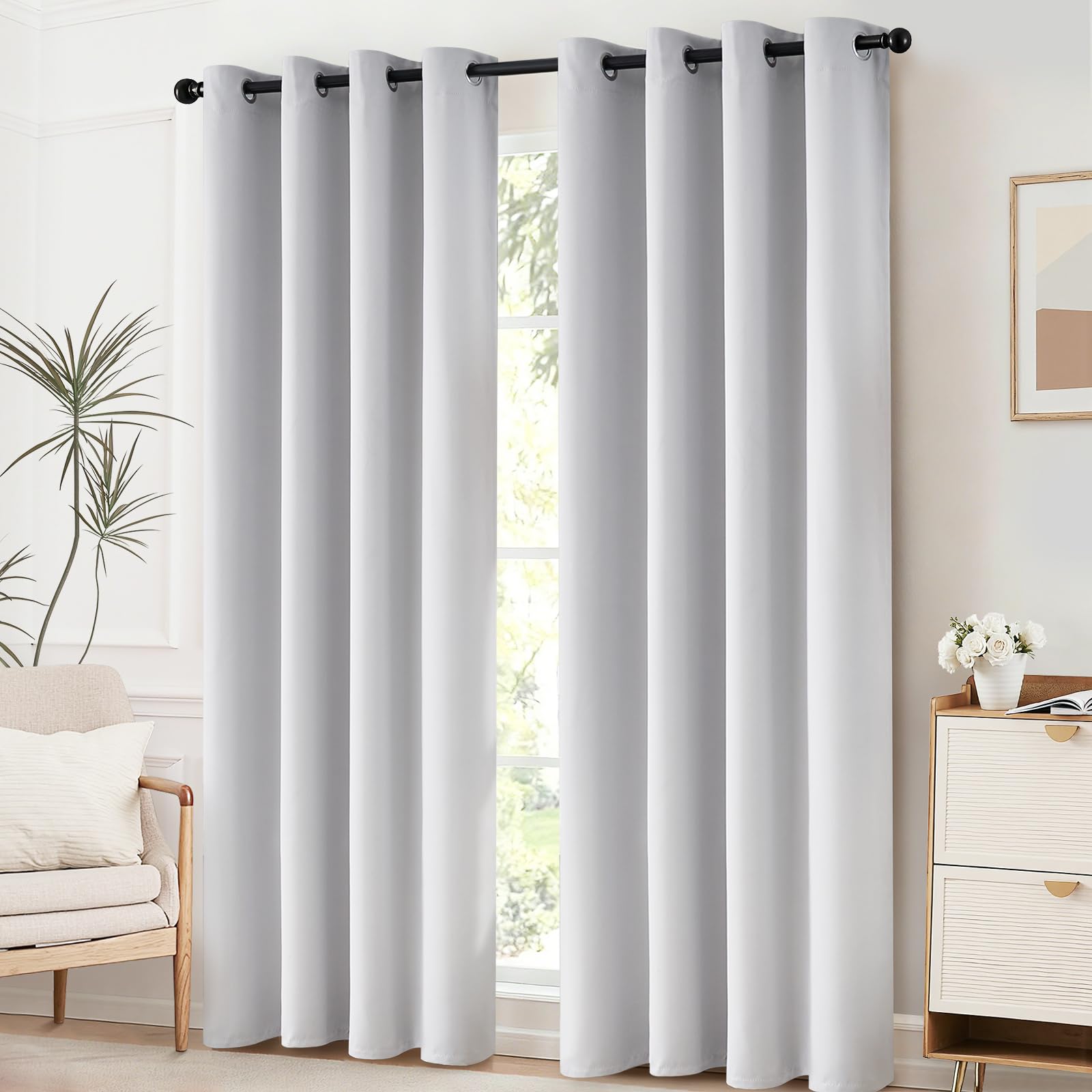 Yakamok Room Darkening Curtains 52x45 inch Greyish White-Living Room