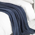BOURINA Navy Throw Blanket 50x60 Inches Throw Textured Solid Soft Sofa Throw Couch Cover Knitted Decorative Blanket
