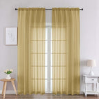 Chyhomenyc Gold Sheer Curtains 90 Inches Long 2 Panels, Light Filtering Gold Curtains for Living Room, Soft Gentle Voile Rod Pocket Bedroom Window Drapes, 59Wx90L Inch, 2PCS