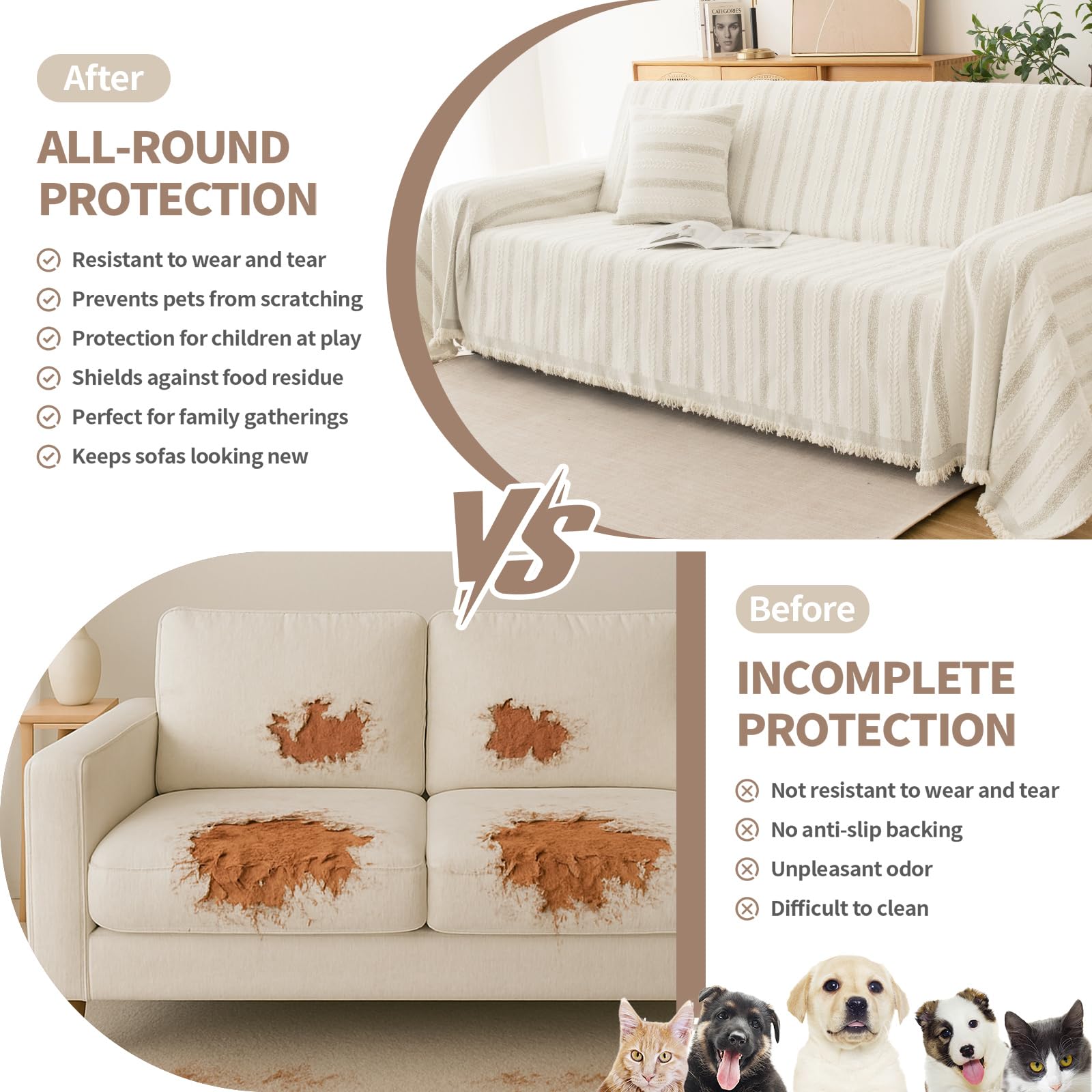 KaviKon Couch Cover for Sofa, Boho Sofa Covers Washable 3 Cushion for Dogs