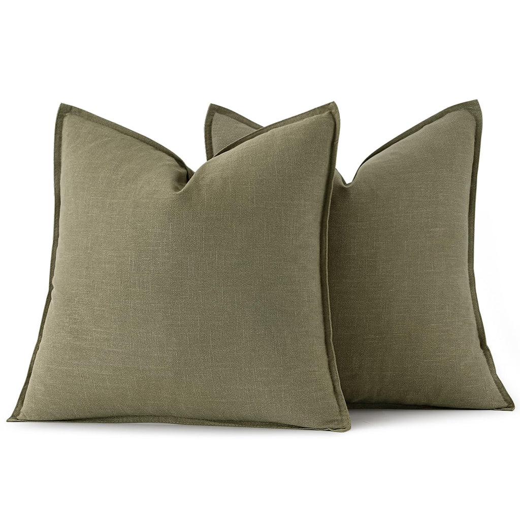 MIULEE Decorative Linen Pillow Covers 18x18 Inch Light Olive Green
